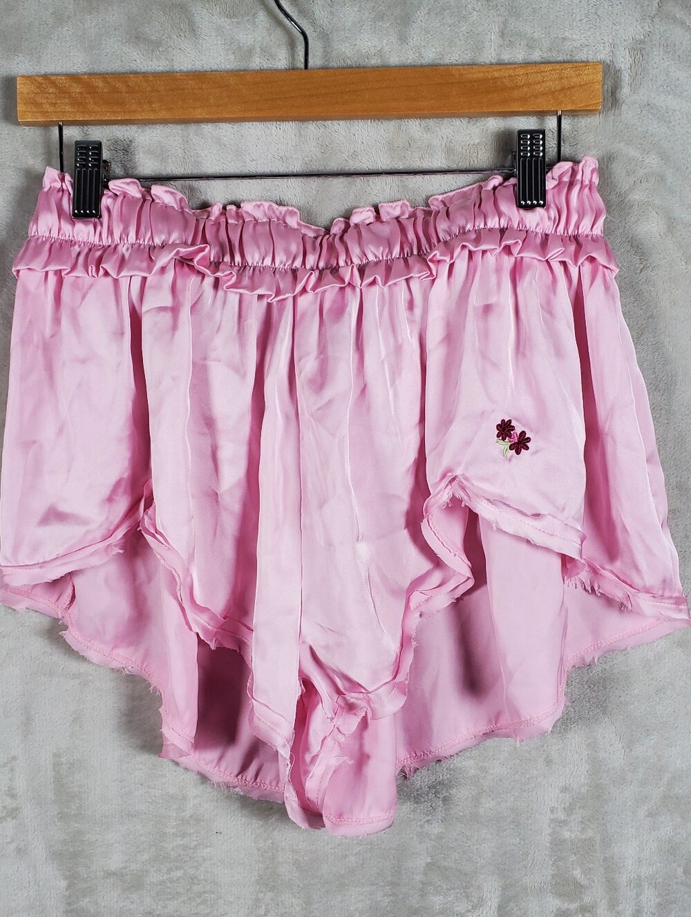 Free People Womens M Pink Satin Ruffle Pajama Shorts 100% Polyester Cottagecore